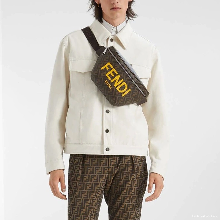 Cheap In Motif ROMA Logo FF Belt Fendi Brown Fabric Bag 0720